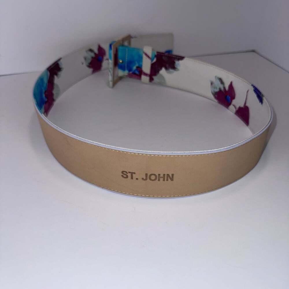 ST.  JOHN belt- floral abstract cream/ white satin